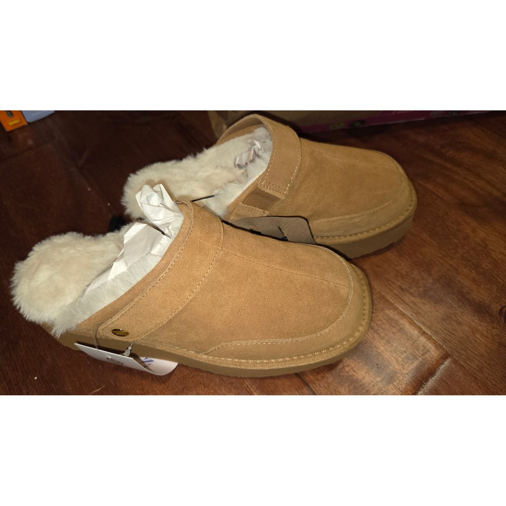 Womens Chestnut Faux Fur Lined Convertible Clog Platform Slipper Shoes Size 9